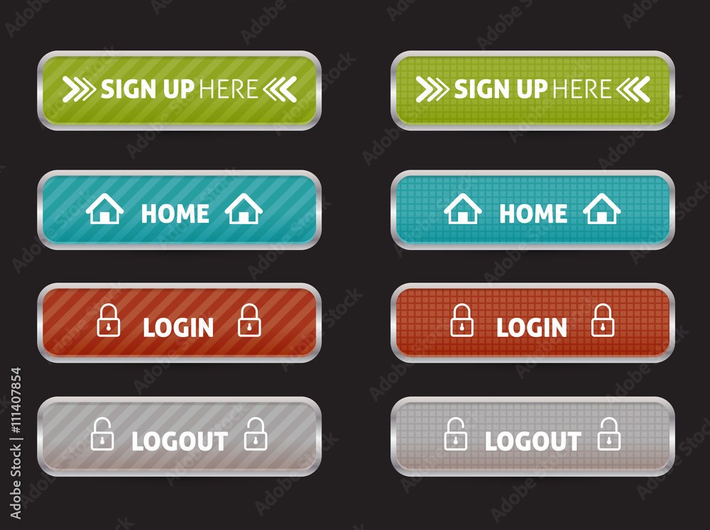set of web button home, sign up, login and log out set of web button home, sign up, login and log out