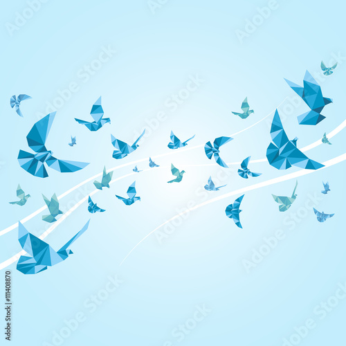 Origami paper doves. Vector abstract background