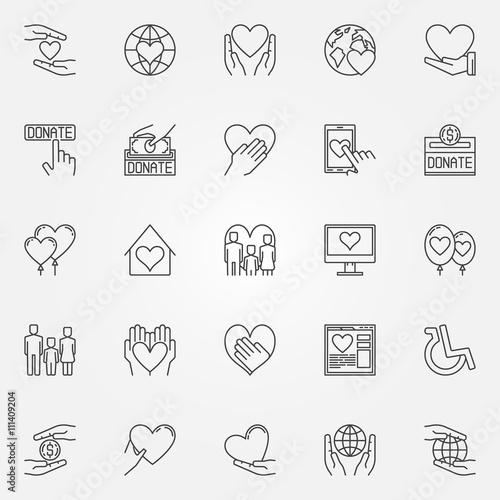 Charity thin line icons