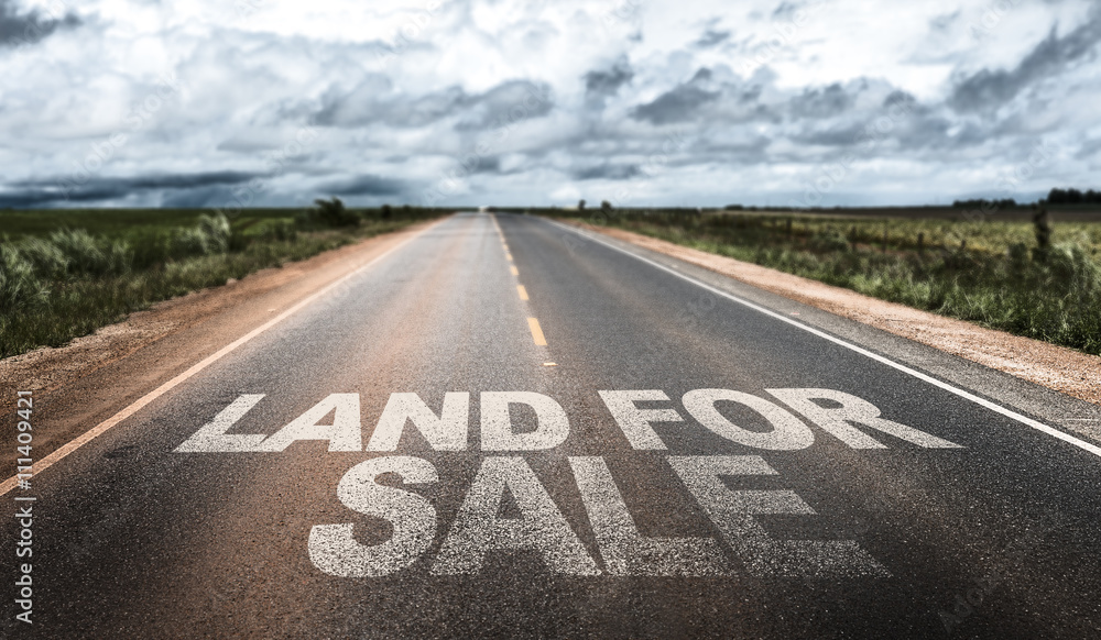Plakat Land For Sale written on rural road