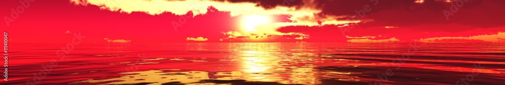 Marine sunset, panorama, banner, 3D rendering

