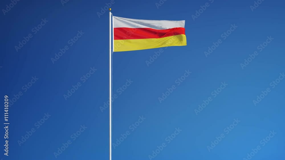 South Ossetia flag waving in slow motion against blue sky, seamlessly looped, long shot, isolated on alpha channel with black and white luminance matte, perfect for film, news, digital composition South Ossetia flag waving in slow motion against blue sky, seamlessly looped, long shot, isolated on alpha channel with black and white luminance matte, perfect for film, news, digital composition