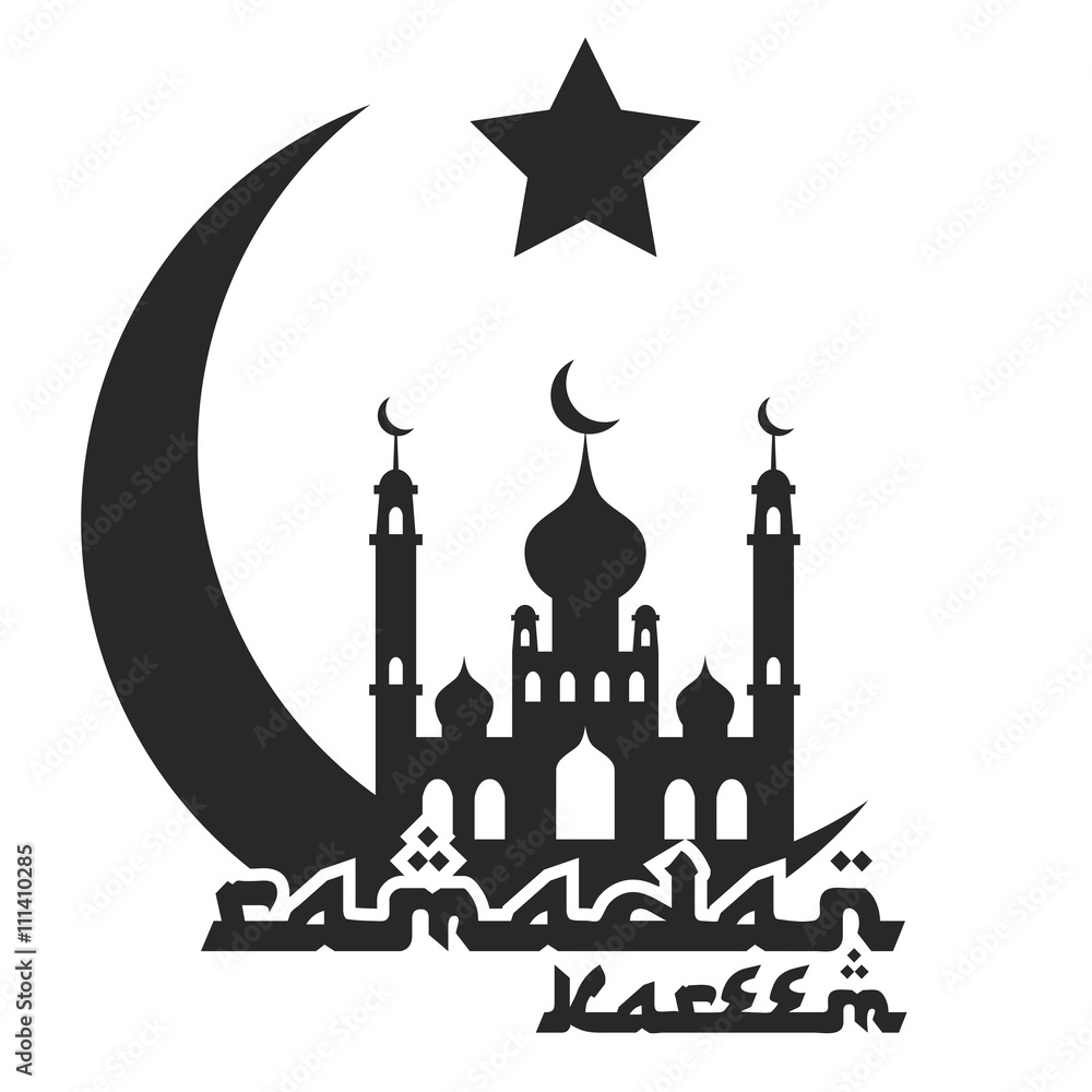 Crescent moon and mosque, islamic silhouette celebrations Crescent moon and mosque, islamic silhouette celebrations