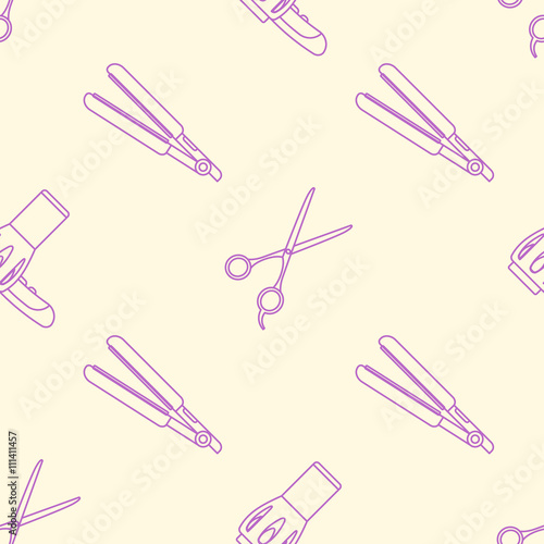 deco hairdresser tools seamless pattern.