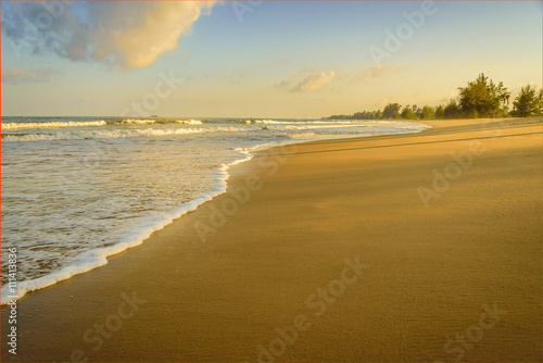 Beautiful tropical beach at sunset in Thailand. Selective focus