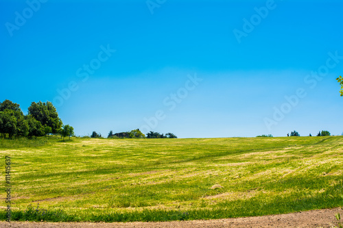 Parco della Caffarella a Roma. Vista su prato e cielo