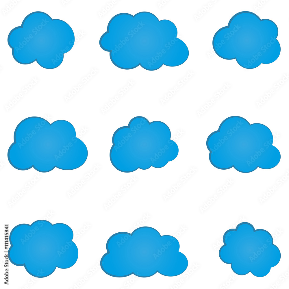 Set of simple abstract blue cloud. Nine elements. Set of simple abstract blue cloud. Nine elements.