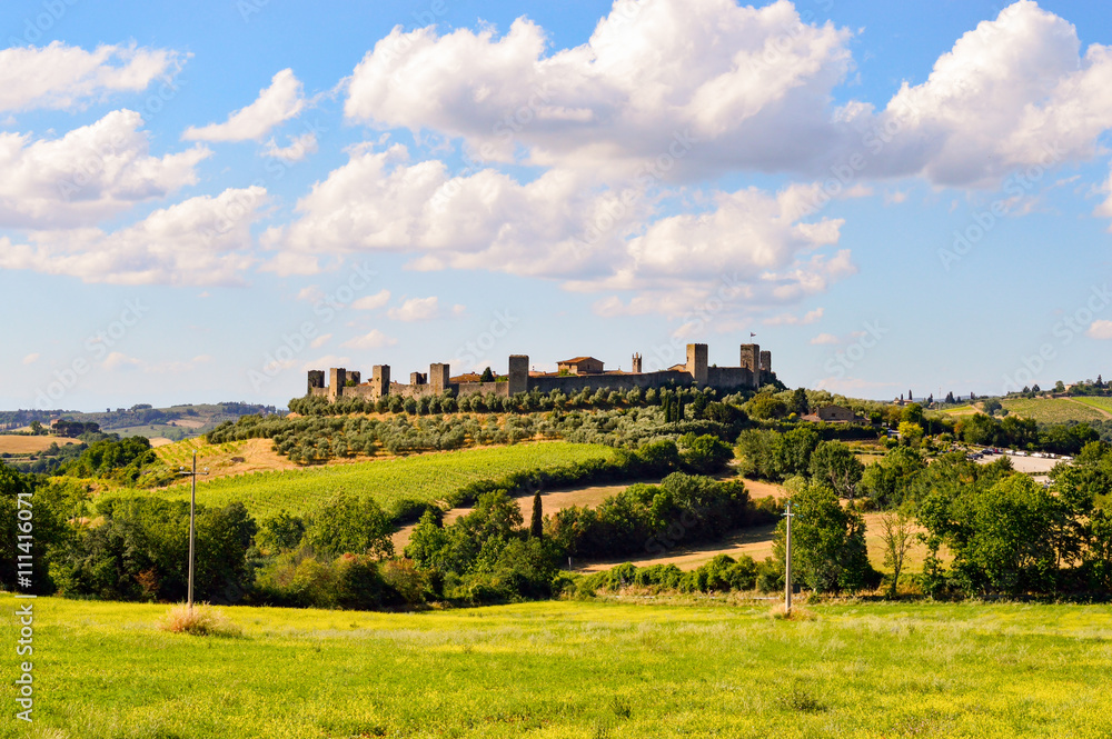 View of the town of Monteriggioni a small village near Siena
