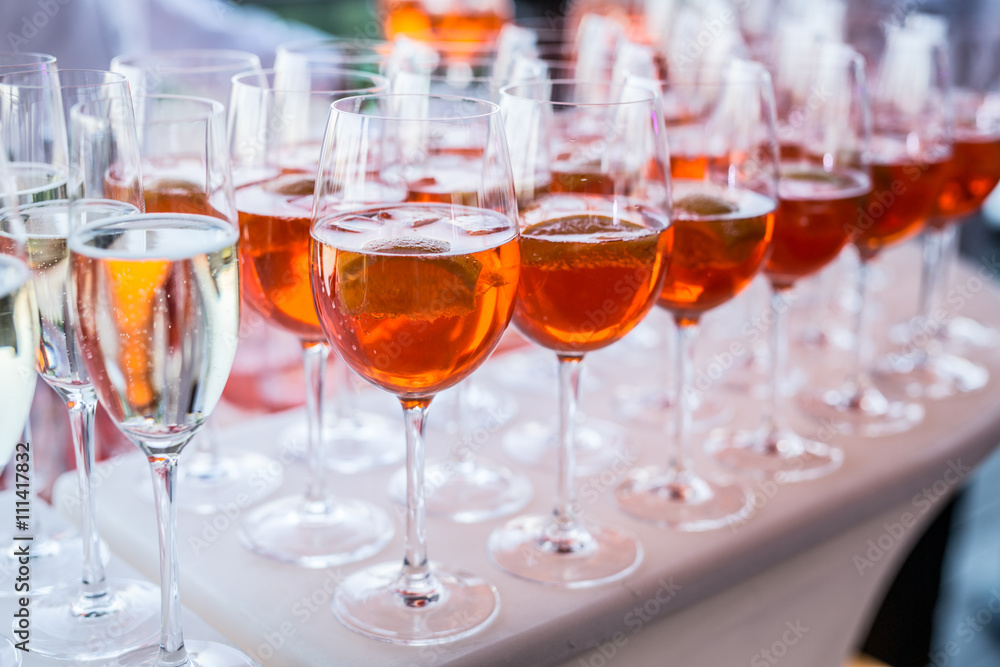 Glasses of wine. Banquet service. Glasses of wine. Banquet service.