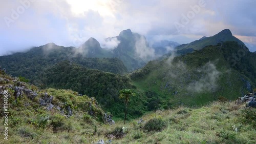 Clouds time lapse over mountain landscape. HD 1920x1080. Nature.