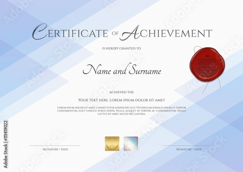 Modern certificate of achievement template with red wax seal in vector