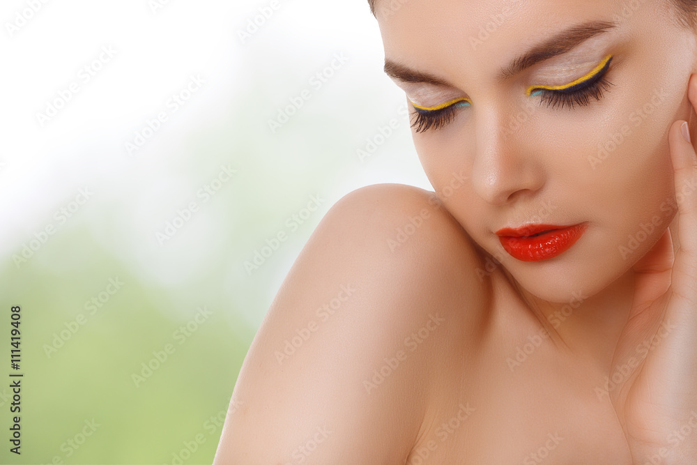 closeup portrait of a beautiful woman with beauty face and clean face skin , glamour makeup closeup portrait of a beautiful woman with beauty face and clean face skin , glamour makeup