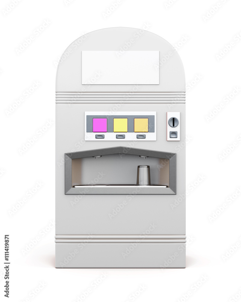 White vending machine for beverages isolated on white background. Machine for sale soda. Front view. 3d rendering White vending machine for beverages isolated on white background. Machine for sale soda. Front view. 3d rendering