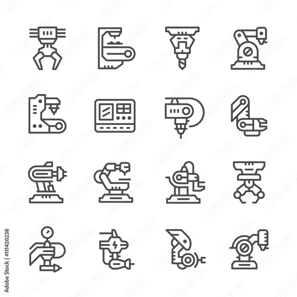 Set line icons of robotic industry
