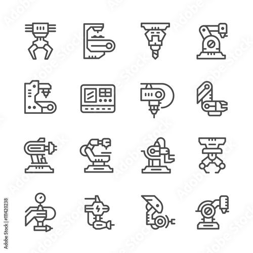 Set line icons of robotic industry
