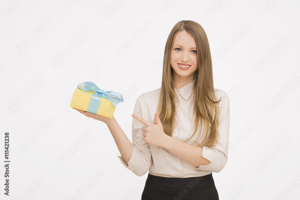 Young woman portrait holding gift