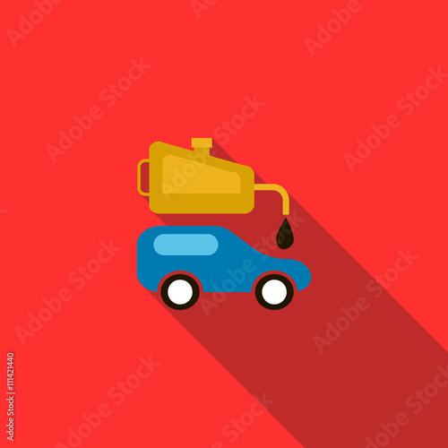 Blue car and oiler icon, flat style