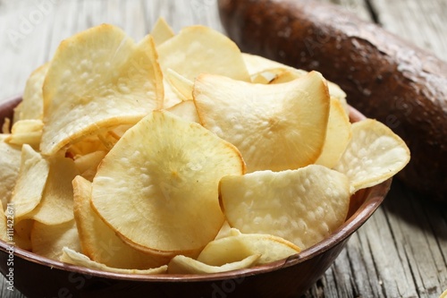 Tapioca chips / Yucca chips, selective focus photo