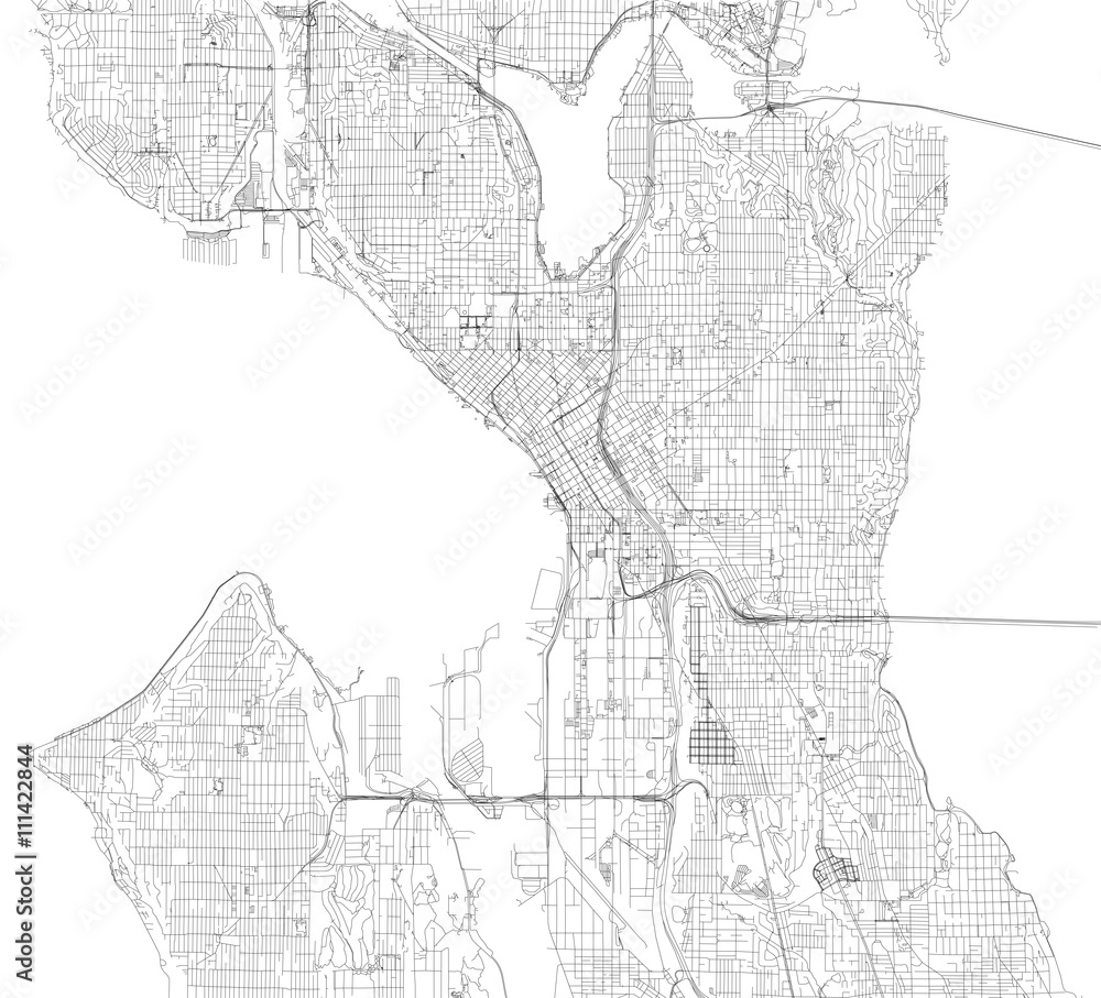 Mappa di Seattle, vista satellitare, strade e vie, Usa