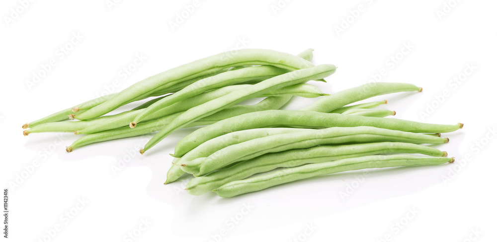 Green beans handful isolated on white background Green beans handful isolated on white background