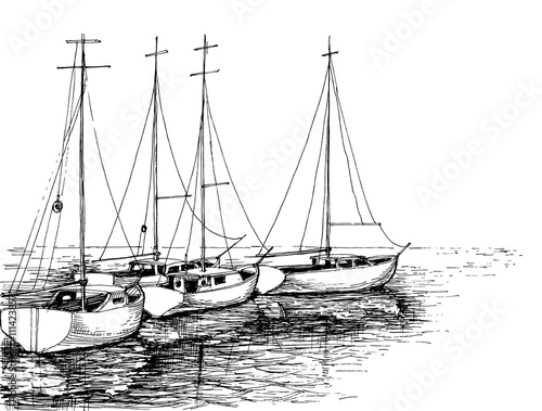 Boats on sea artistic drawing