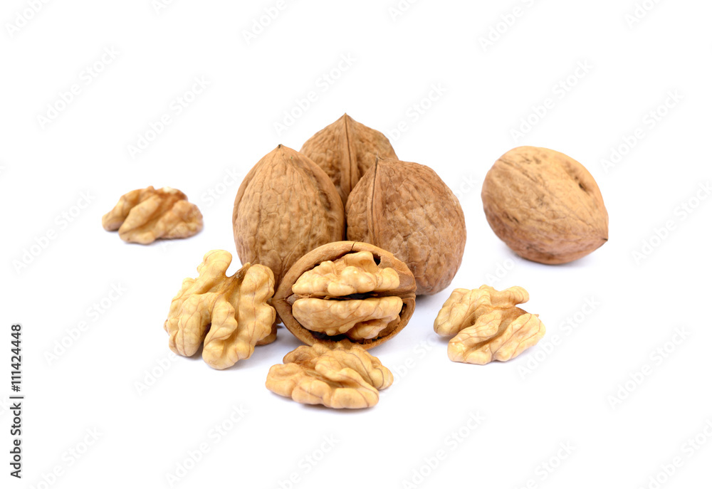 Several walnuts isolated on white background Several walnuts isolated on white background