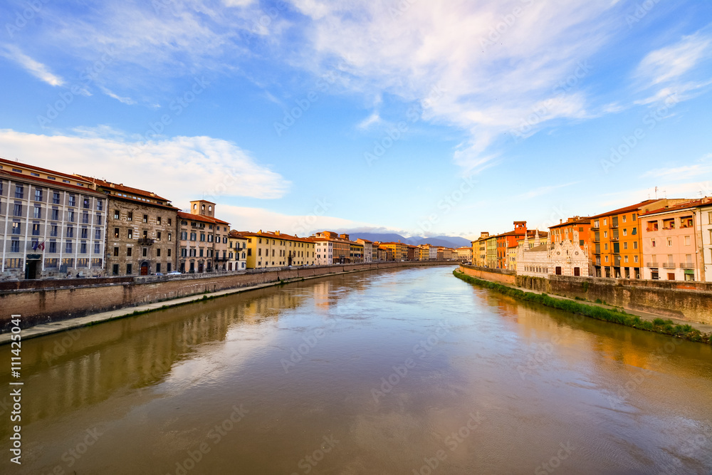 Overview of Pisa city crossed by the Arno river