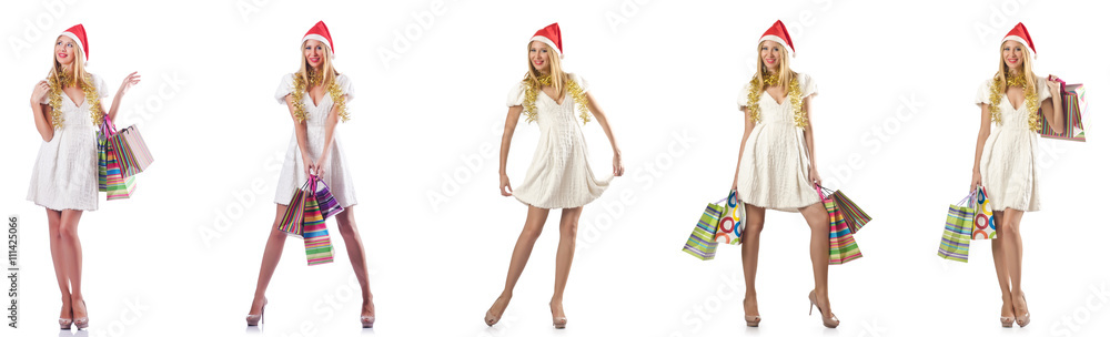 Woman with shopping bags isolated on white Woman with shopping bags isolated on white