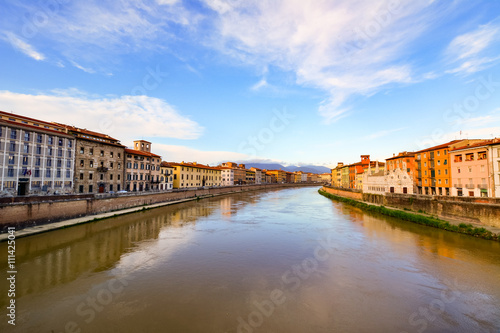 Overview of Pisa city crossed by the Arno river © Overburn