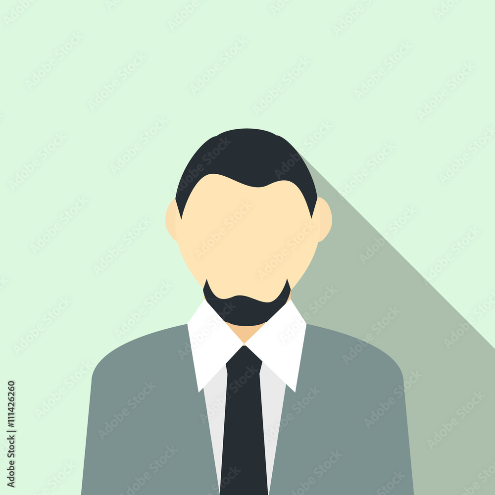 Man with a beard in a grey suit icon, flat style Man with a beard in a grey suit icon, flat style