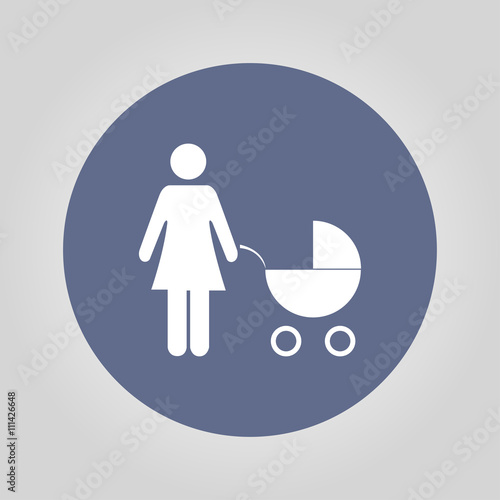 Woman with pram pictogram flat icon
