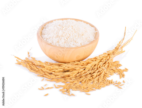  white rice and unmilled rice isolated on white