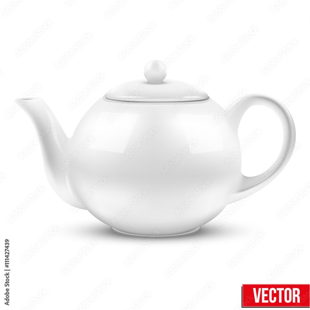 Obraz premium White ceramic teapot. Vector illustration.