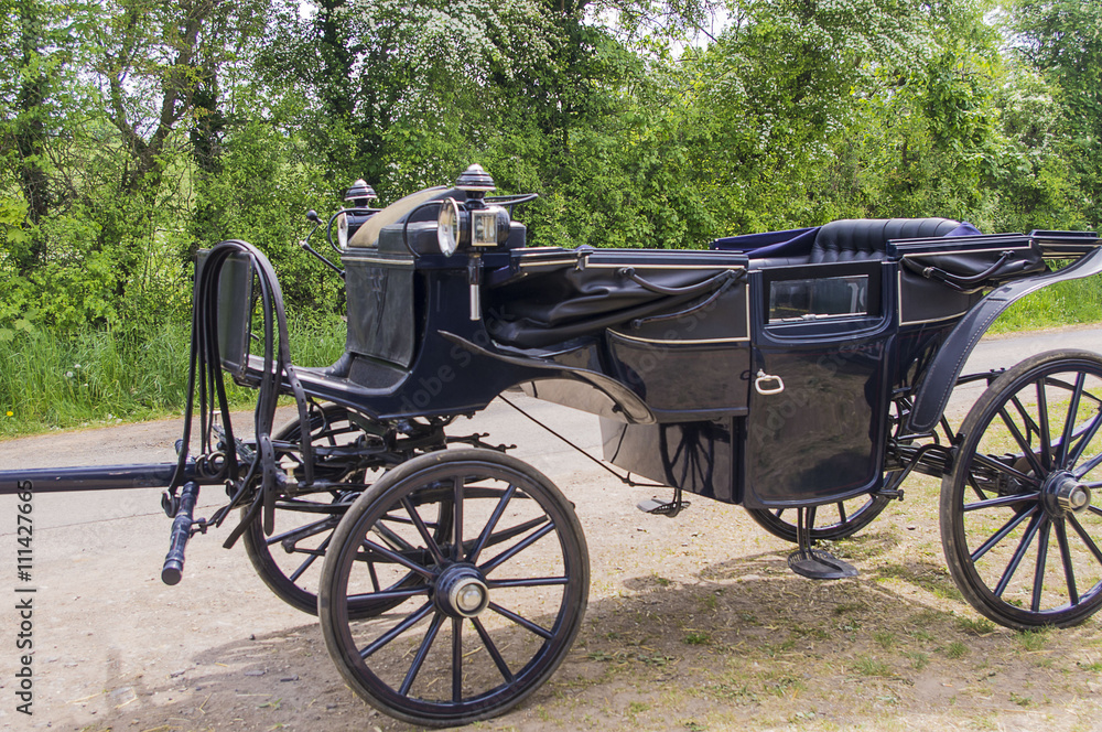 Black carriage for horse riding.