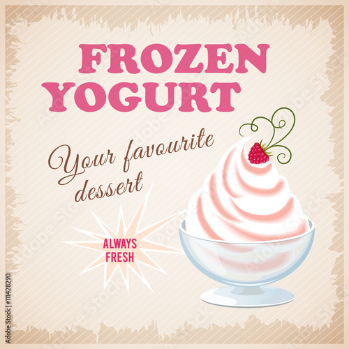 banner with  strawberry frozen yogurt