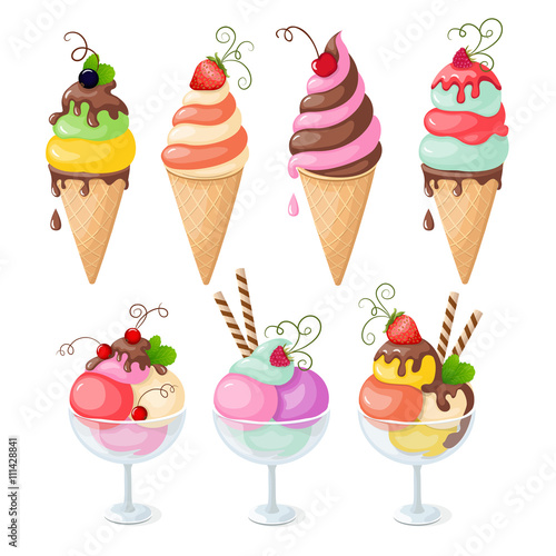 set of isolated ice cream on the white
