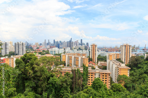Panorama view with Singapore skyline seen from Mount faber rainforest