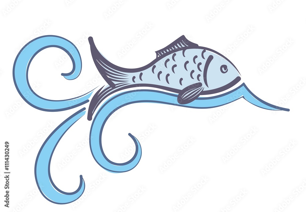 Fototapeta premium Logo of fish with wave. 