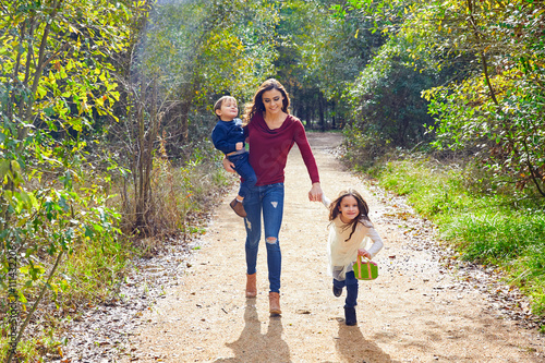 Mother daughter and son family in the park