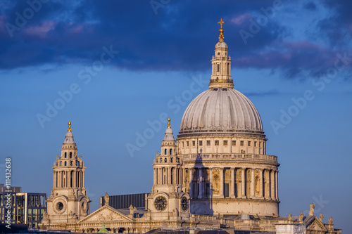 London, England - St.Paul's Cathedral at sunset with clear blue sky