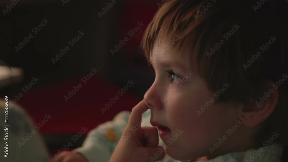 Young boy watching cartoons in a dark room on a computer
Young boy watching cartoons in a dark room on a computer
