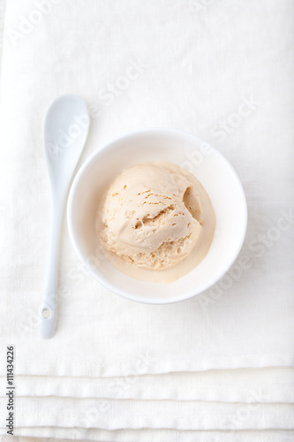 Ice cream with Earl grey tea flavor in white bowl