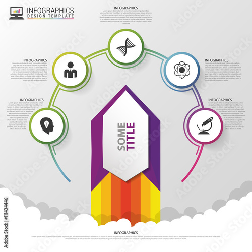 Infographic design template with rocket launch. Vector