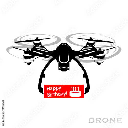 flying drone, quadrocopter, uav carrying birthday cake Vector Illustration