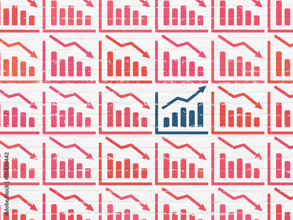 Fototapeta premium Finance concept: growth graph icon on wall background