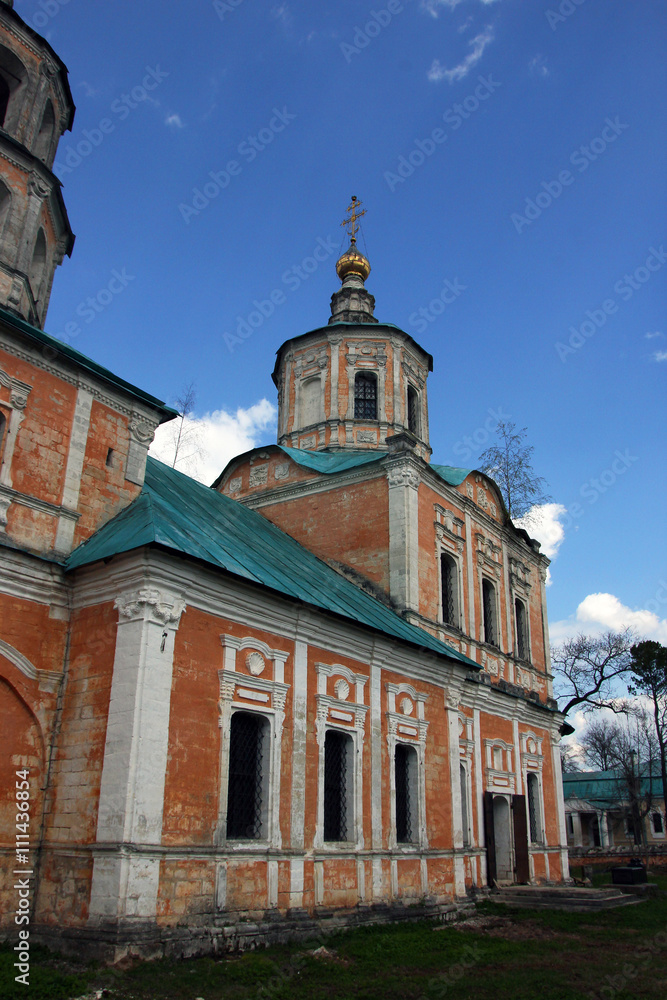Old abandoned russian orthodox church in the classical style in