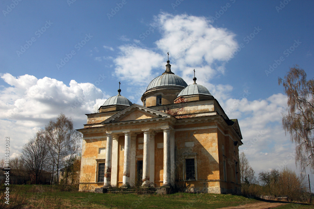 old orthodox church in classical style with classical white port old orthodox church in classical style with classical white port