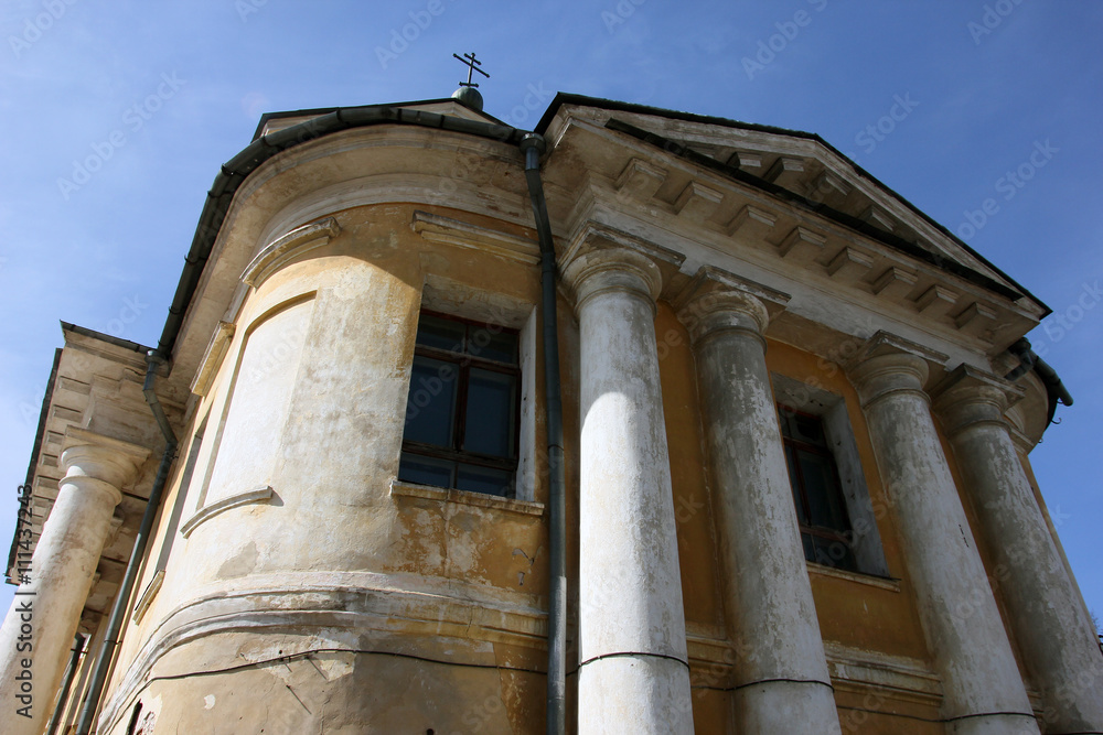 old orthodox church in classical style with classical white port old orthodox church in classical style with classical white port