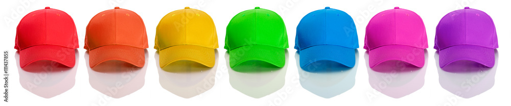 Baseball: Row of Rainbow Colored Baseball Caps Stock Photo | Adobe Stock