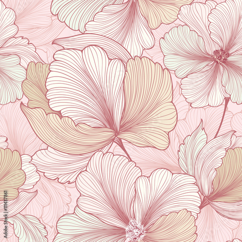 Floral seamless pattern. Flower background. Flourish bouquet sketch